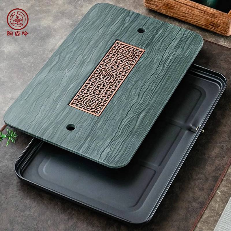 木纹石排水储水茶台茶盘托盘