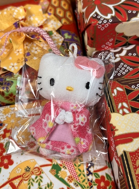 日本正品和服樱花和风铃铛挂件粉色hello kitty