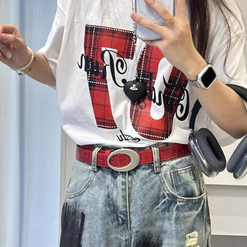 美式复古y2k腰带女2024新款红色鳄鱼纹路皮革皮带配饰2025新款