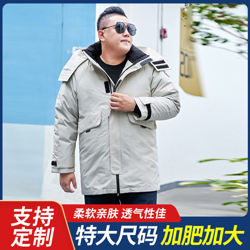 加肥加大羽绒服男中长款活里活面特大码可拆卸内胆加厚工装外套25