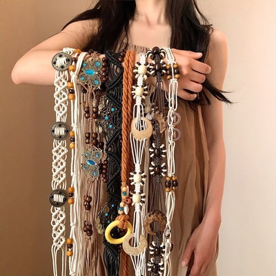 波西米亚腰带民族风复古蝴蝶腰链女款配饰连衣裙子y2k设计感腰绳