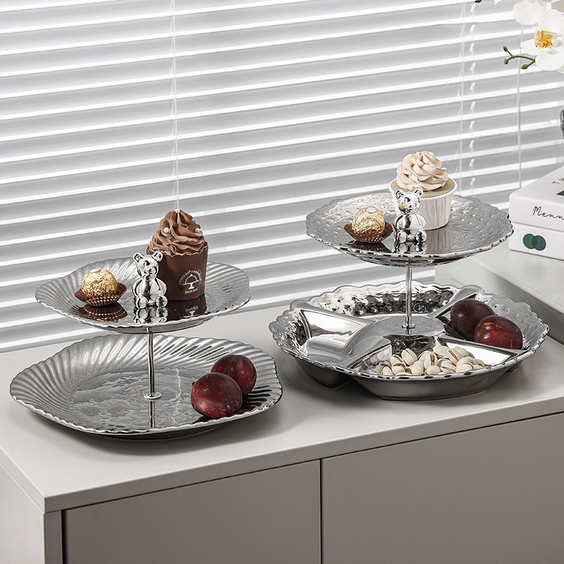 陶瓷小熊双层果盘家用客厅茶几前台糖果干果水果盘轻奢高档点心盘