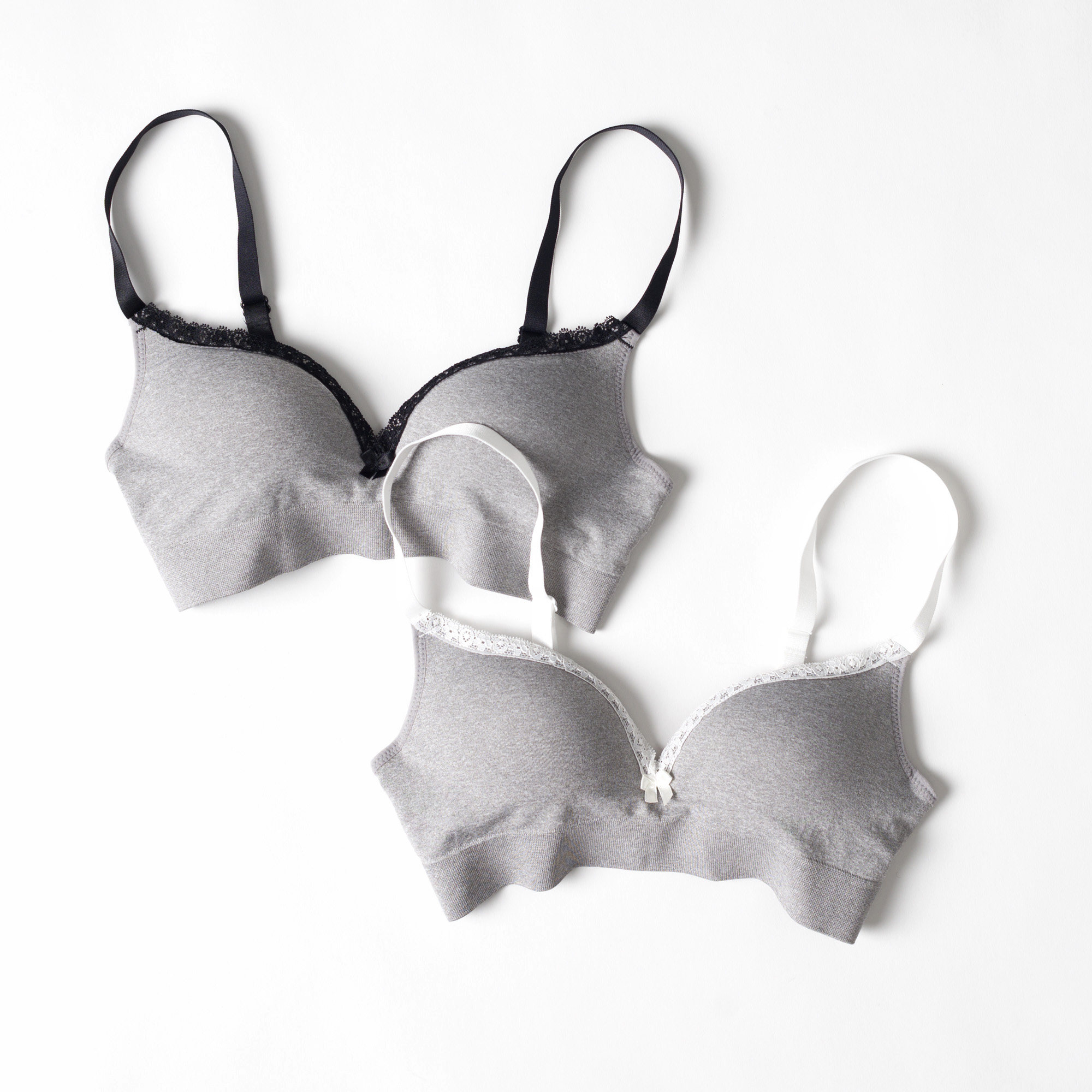 日本单清新灰撞色调棉质黑色蕾丝无钢圈女士内衣聚拢居家文胸运动