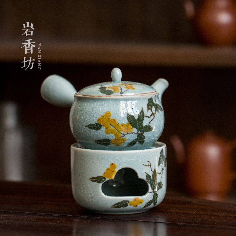 冰裂手绘枇杷温泡茶炉套装温茶器陶瓷家用暖泡茶炉蜡烛加热保温底