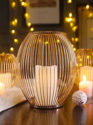 European creative Candlestick ornaments nostalgic retro wrought iron lantern LED electronic Candlestick windproof lamp American home decoration