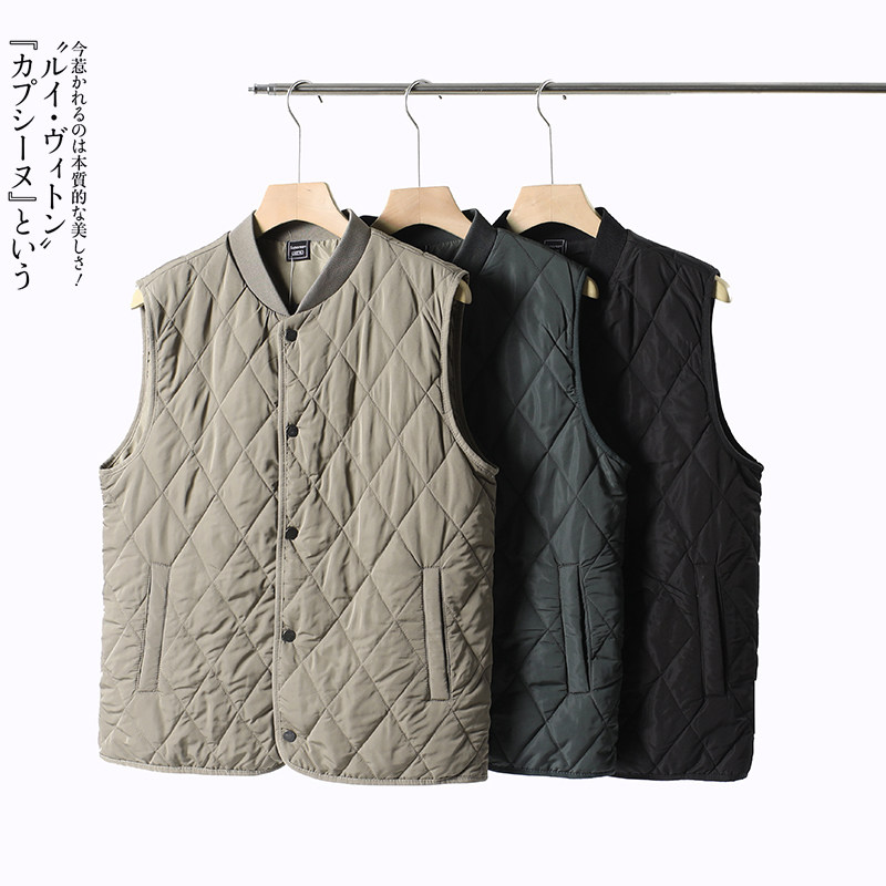日单 冬季新款男士菱形格绗棉加厚防风保暖棒球领纯色休闲棉马甲,男装,常规马甲,淘宝优惠券,粉丝福利购,淘宝优惠卷