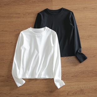T恤打底衫 230克柔纱夏季 女士水洗棉氨纯色高弹性亲肤透气休闲长袖