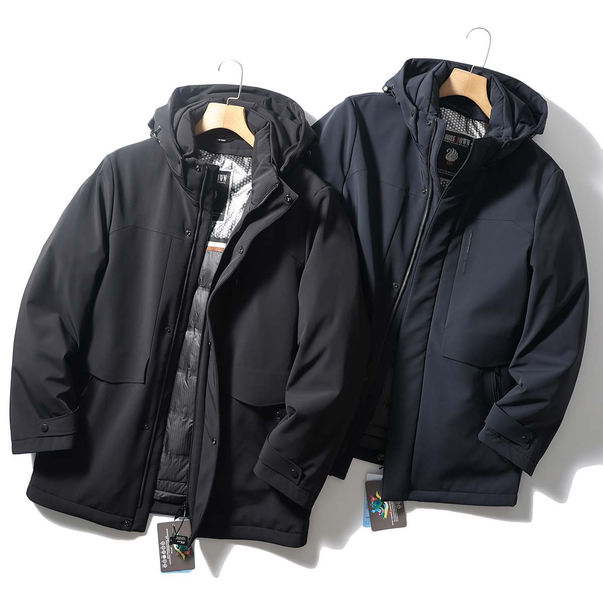 85鹅绒可脱卸羽绒内胆 冬季男士石墨烯发热休闲连帽中长款羽绒服