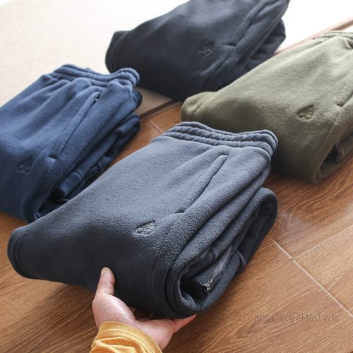 380克双面摇粒绒 冬男士剪刀刺绣加绒加厚户外防风保暖休闲裤棉裤