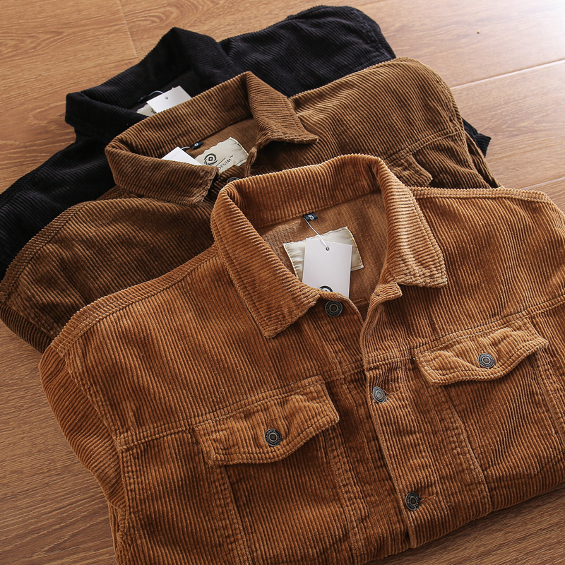 翻领春季水洗灯芯绒复古夹克外套