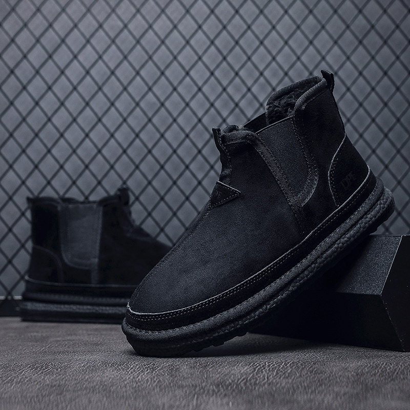 WINTER MENS FROSTED PORK CHOP SKIN FLEECE WATERPROOF COLD AND WARM HIGH-TOP SNOW BOOTS NON-SLIP SLIP-ON COTTON SHOES