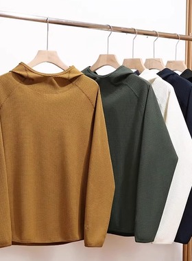 柜1190 户外休闲 TEX高级华夫格 秋冬男女宽松连帽长袖T恤卫衣潮