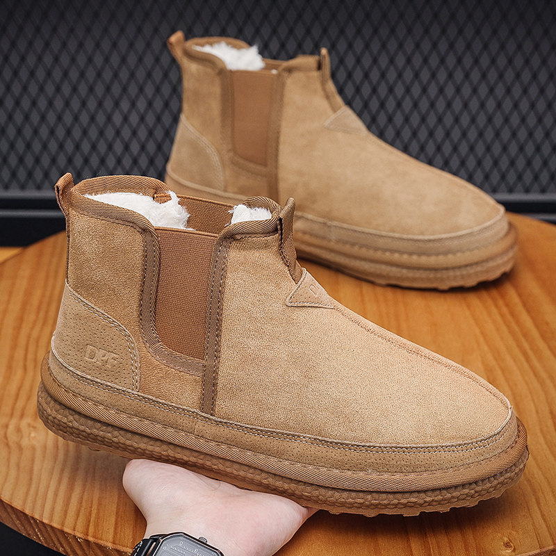 WINTER MENS FROSTED PORK CHOP SKIN FLEECE WATERPROOF COLD AND WARM HIGH-TOP SNOW BOOTS NON-SLIP SLIP-ON COTTON SHOES