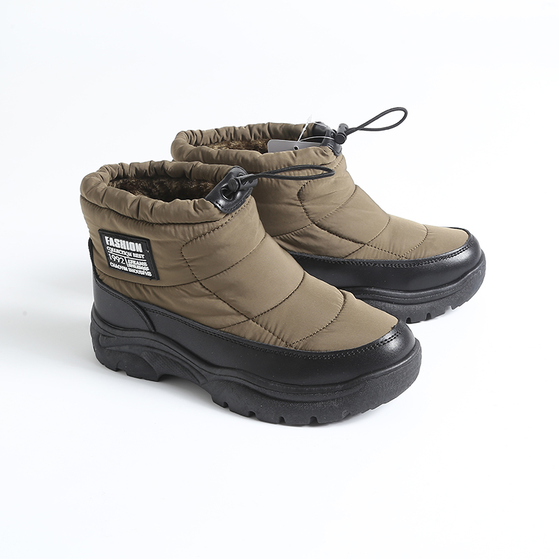 冬季男士雨伞布+超纤皮拼接鞋面棉鞋 橡胶鞋底加绒加厚保暖雪地靴