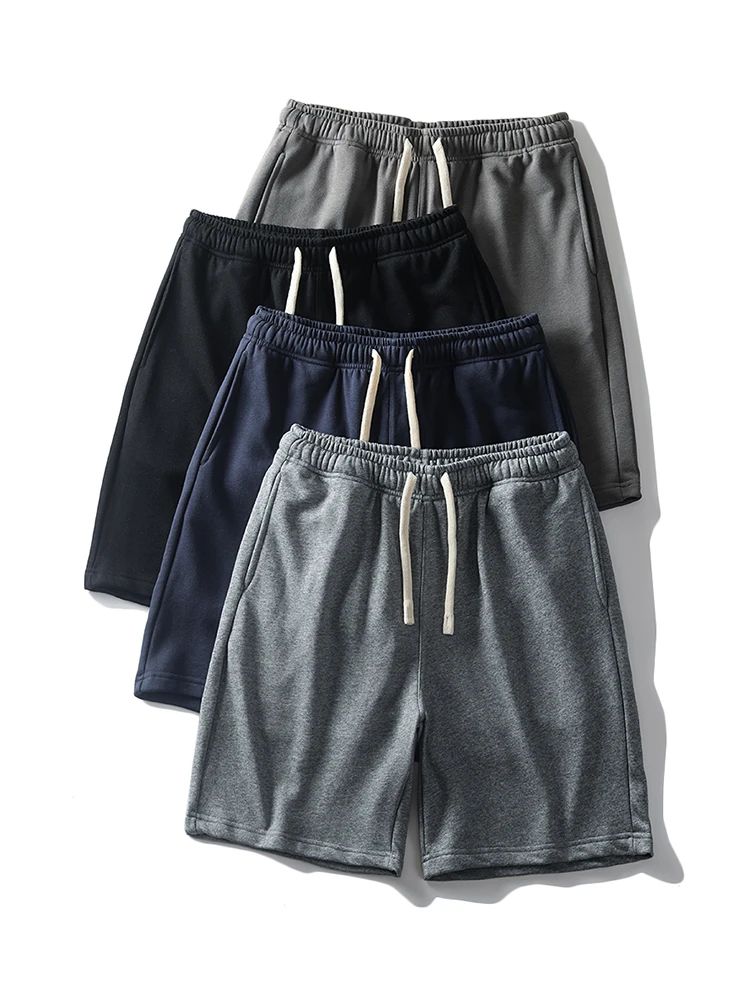 外贸订单 夏季男士直筒宽松360克亲肤吸汗排湿五分裤牛肚毛圈短裤