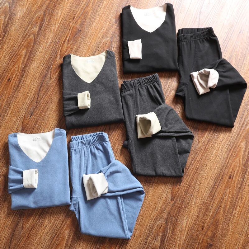 冬季男士暖绒黑科技双面德绒保暖内衣套装 无痕打底弹性秋衣秋裤