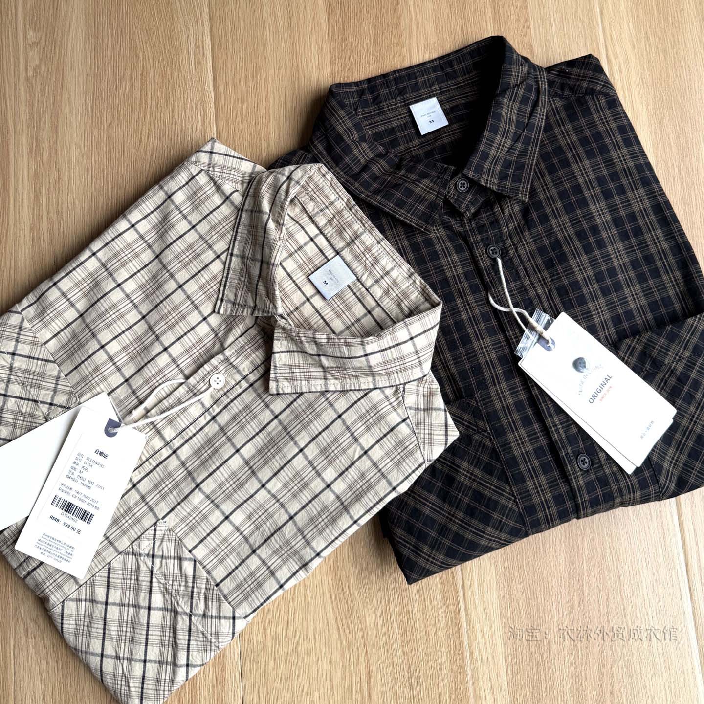 秋季男士宽松水洗纯棉亲肤透气复古格子翻领工装休闲长袖衬衫衬衣