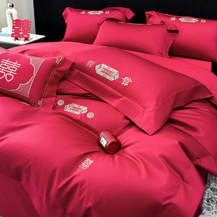 2026新款新婚大红结婚四件套纯棉100全棉婚庆陪嫁床上用品高级感
