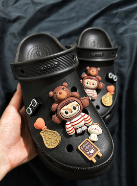 拉布布crocs卡骆驰鞋花洞洞鞋