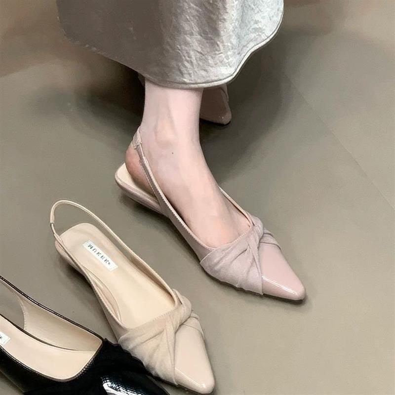 优雅纯色尖头配裙子包头凉鞋女2026夏季新款后绊带单鞋气质名媛风