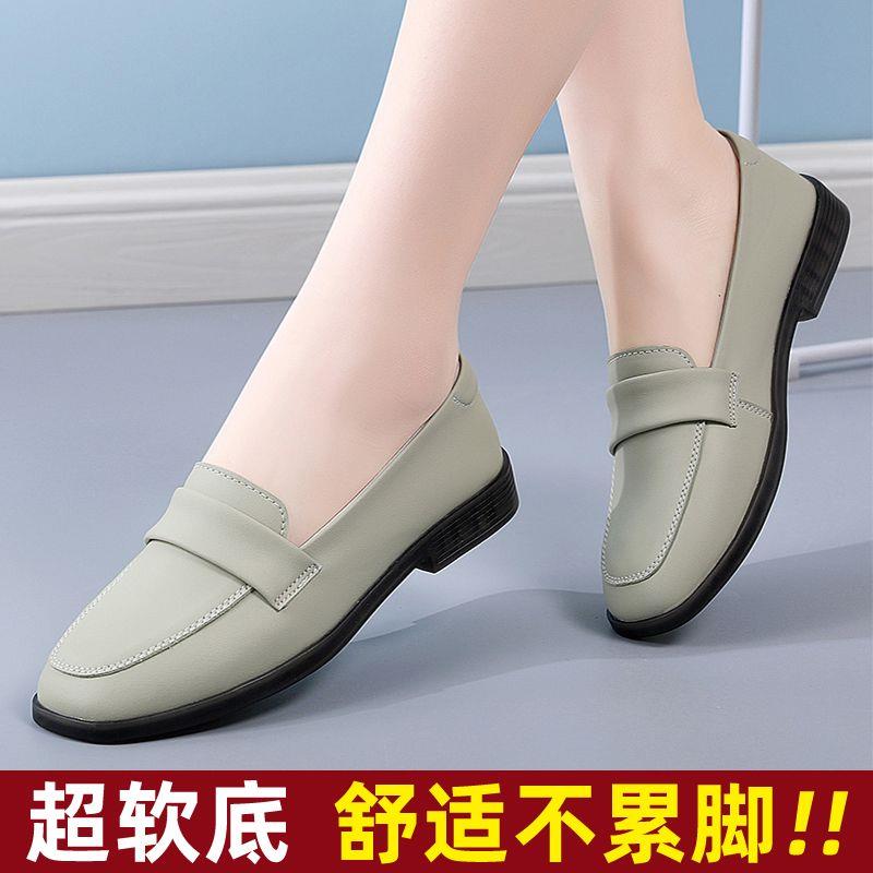 春秋女鞋韩版学生乐福鞋一脚蹬懒人鞋百搭增高小皮鞋女软底工作鞋