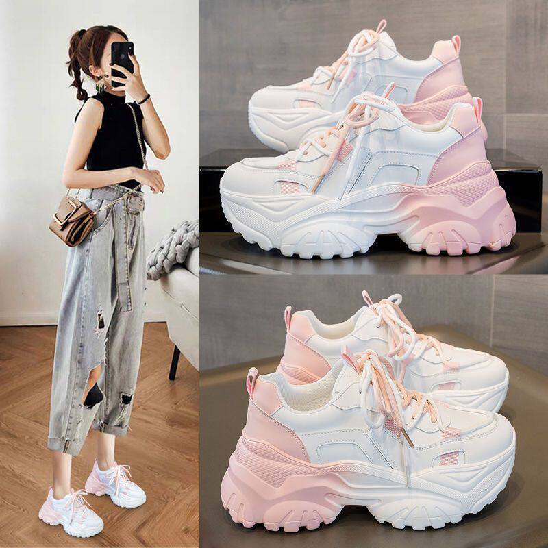 厚底增高多巴胺皮面防滑女款老爹鞋2026春秋款韩版百搭休闲运动鞋