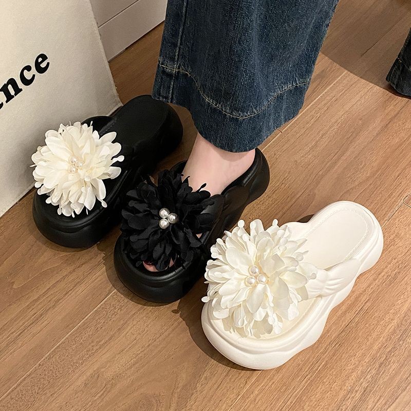 小仙女花朵厚底凉拖鞋女外穿夏季舒适百搭防滑小个子增高人字拖鞋