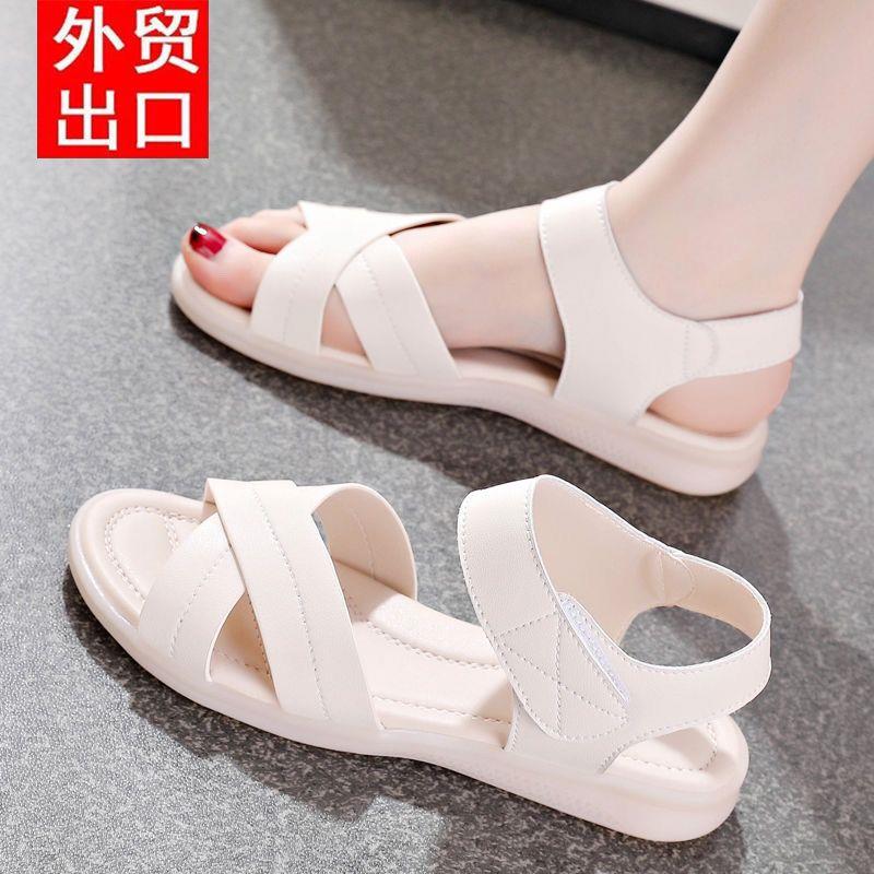 真皮妈妈凉鞋平底牛筋底夏季新款拖鞋女软底防滑孕妇凉鞋女沙滩鞋