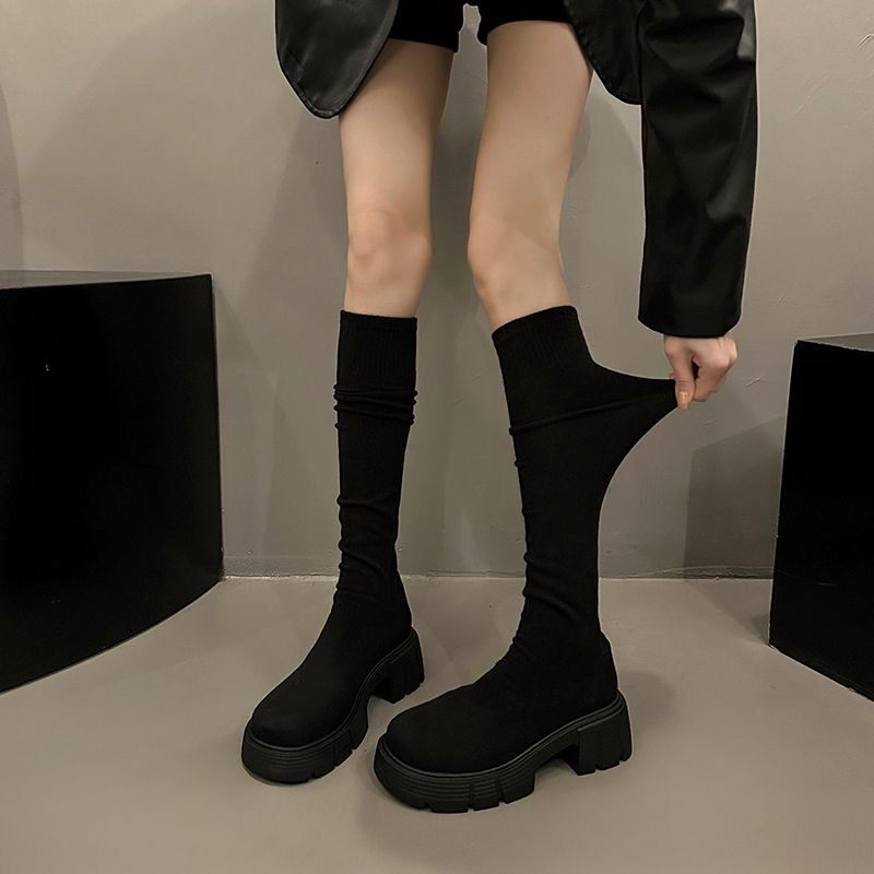 瘦瘦靴长靴女长筒靴新款女鞋韩版单靴针织弹力靴高跟鞋靴女鞋子