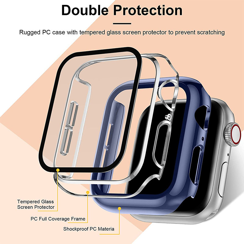 GLASS+COVER FOR APPLE WATCH CASE 7 6 SE 5 4 3 IWATCH ACCESSO