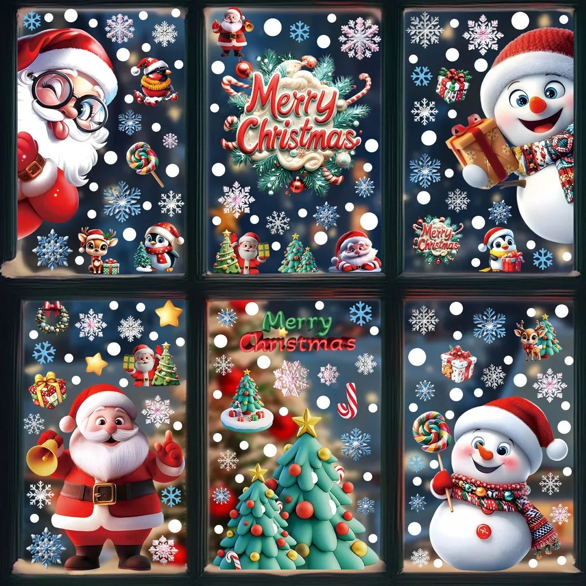 2025 Christmas Static Window Clings - Gingerbread Man Snowma