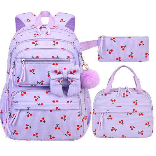 3pcs/set school backpack for girls cherry pattern primary sc