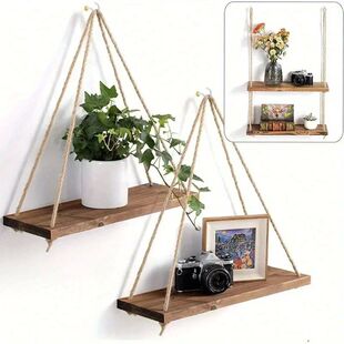 1PC Wooden Swing Hanging Hemp Rope Wall Shelve Mounted Float