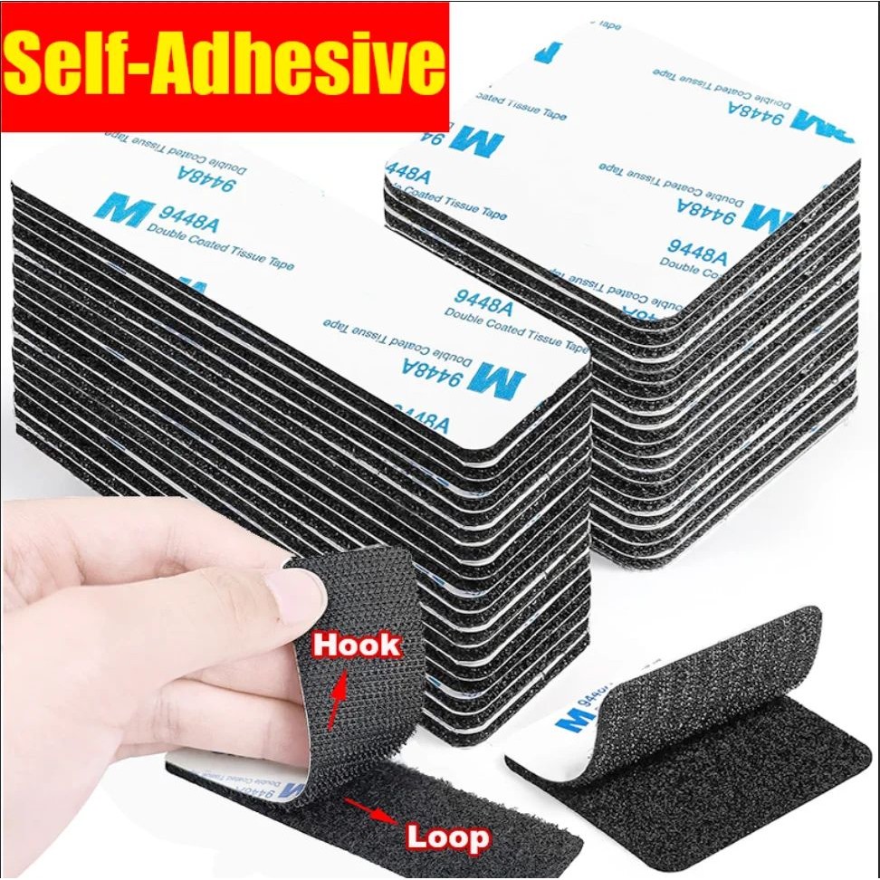 10Pcs Strong Self-Adhesive Hook and Loop Fastener Tape Recta