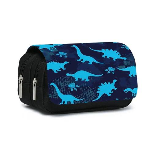 Dinosaur Print Double Layered Flip Pen Case for Boy and Girl