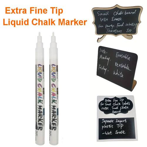 2 Pack Extra Fine Tip White Liquid Chalk Markers - Dry/wet E