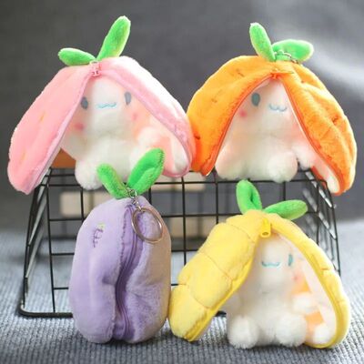1-10PCS Reversible Easter Bunny Plush Toy Carrot and Strawbe