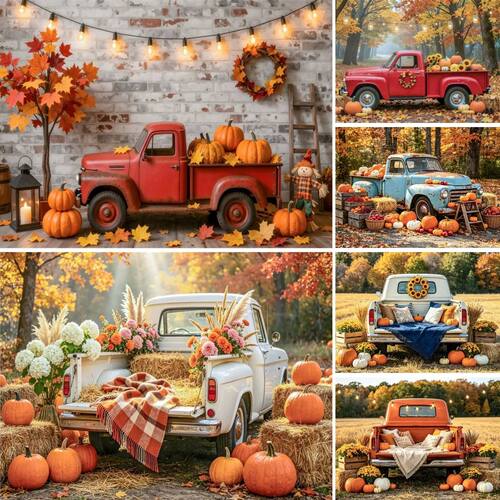 Autumn Truck Photography Background Fall Scenery Maple Leave