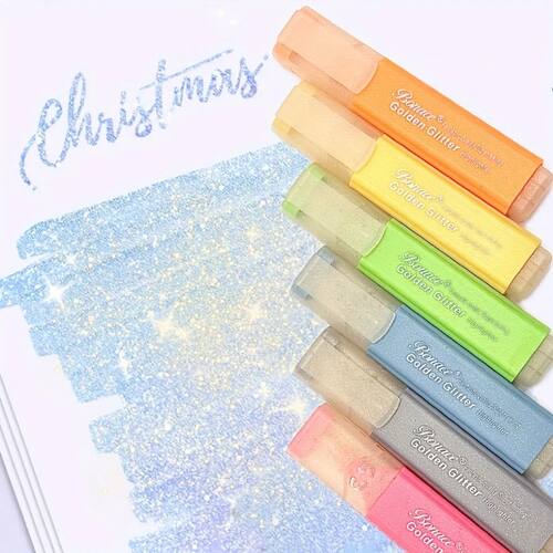 6pcs Shimmering Glitter Highlighter Marker Pens Pastel Highl