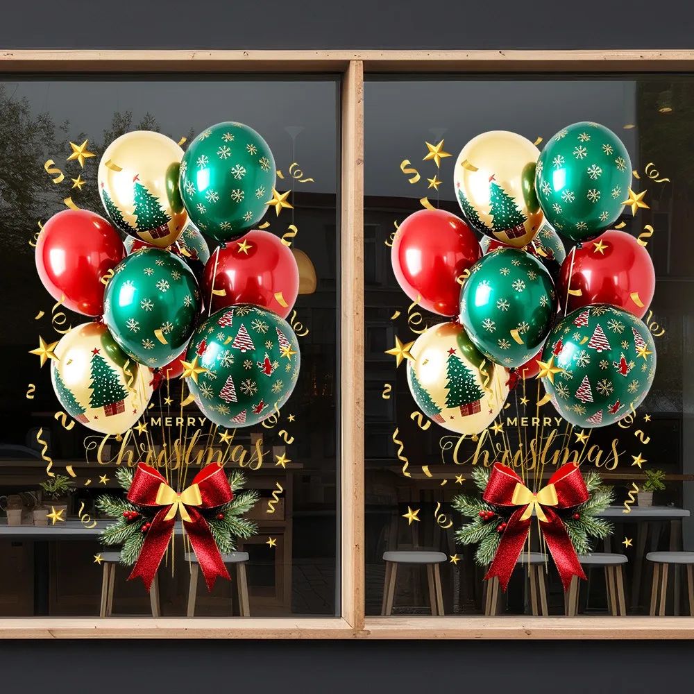 Colorful Christmas Balloon Pattern Glass Stickers Xmas Windo
