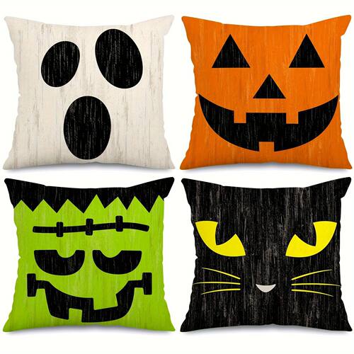4pcs Halloween Pillow Cover Vintage Wood Grain Pillow Cover