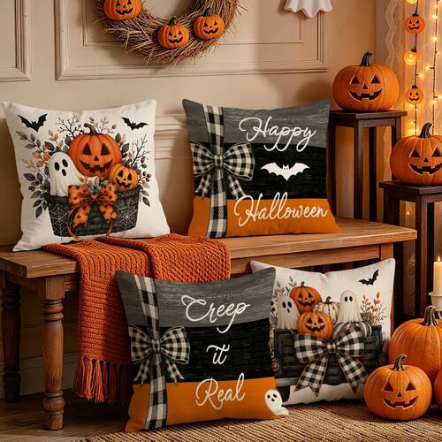 1pcs/4pcs Plaid Bow Halloween Truck Cushions Pillowcase Poly