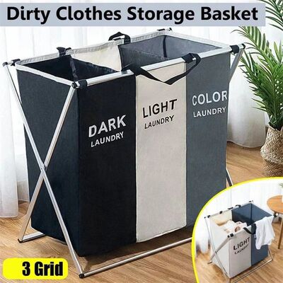 1/3 Grids Dirty Clothes Laundry Basket Storing Waterproof Ox
