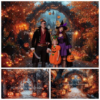 Haunted Castle Entrance Backdrop Gothic Archway Autumn Fores