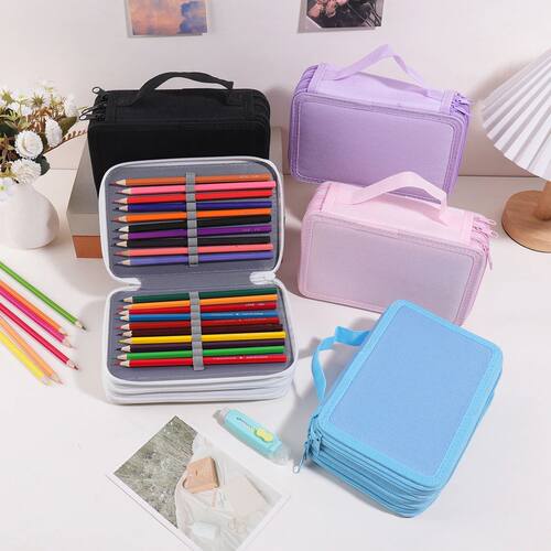 52 Slots Multi-layer Pencil Case Canvas Zipper Organizer wit