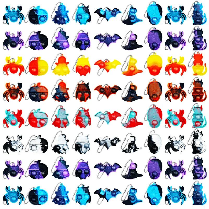 10/50PCS Push Bubble Halloween Keychain Fidget Toys Stress R