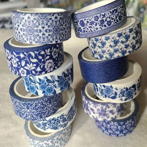 Blue & White Washi Tape Set; Pretty Chinoiserie Designs; 12
