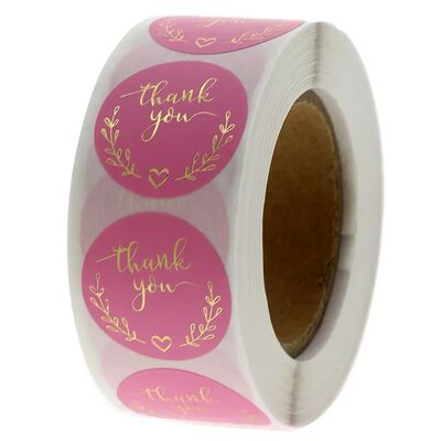50-500pcs Thank You Sticker Pink paper Business Label Sticke