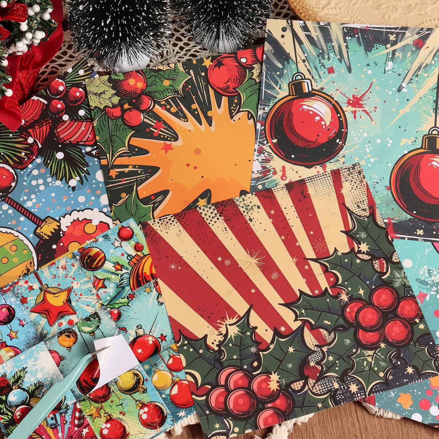 30pieces(12Papers and 18Stickers)Colorful Christmas DIY Scra