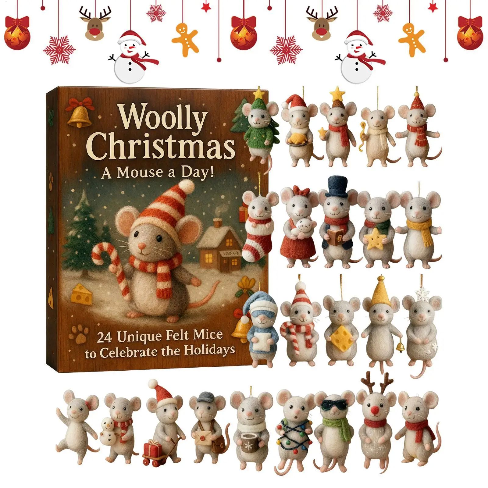 Christmas Mice Advent Calendar Acrylic Ornament 24 Days Coun